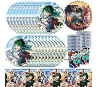 Doyomtoy Juego de vajilla de fiesta de héroe de anime de 61 piezas, rojo, 20 invitados: platos, vasos, servilletas, mantel, ocasión de cumpleaños