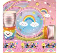 Doyomtoy - Juego de vajilla para fiesta de cumpleaños, diseño de arcoíris para niñas, platos, tazas y servilletas para fiestas de cumpleaños para 20 invitados