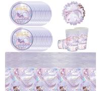 Doyomtoy Juego de vajilla para fiesta de sirenas de 61 piezas, fiesta de cumpleaños temática de sirenas, incluye platos de papel, vasos de papel, manteles y servilletas, adecuado para