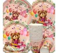 Doyomtoy Oso Decoracion Cumpleaños para Niños Vajilla de Cumpleaños Oso de Peluche Decoraciones de Cumpleaño Platos Tazas Servilletas de Fiesta para Baby Shower Cumpleaños 20 invitados
