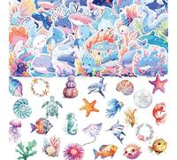 Doyomtoy Pegatinas de Animales Marinos,100Pz Juego de Pegatinas de Animales Marinos,para Bicicleta,Maleta,Casco,Portátil,Monopatín,Pegatinas divertidas con el Tema del Océano