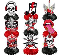 Doyomtoy Rock and Roll - Centro de panal de abeja Rock and Roll para decoración de fiesta de cumpleaños, música rock para amantes del rock, 9 unidades