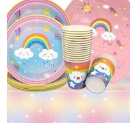 Doyomtoy Vajilla Arco Iris, 61 Piezas: Fiesta Temática Niñas Decoraciones de Cumpleaños con Platos, Tazas y Servilletas