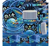 Doyomtoy Vajilla de Cumpleaños de Videojuegos, Decoración de Mesa de Cumpleaños Game Platos Cumpleaños Platos Servilletas Vasos para Fiesta de cumpleaños para niños 16 Invitados