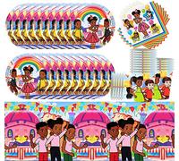 Doyomtoy Vajilla de fiesta de 61 quilates para niños de cumpleaños Gracie's Corner's Utensilios de fiesta Set de decoración de mesa, platos, tazas, manteles, servilletas, fiestas para 20 invitados