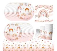 Doyomtoy Vajilla Fiesta Arcoíris Boho para 20 Invitados - Platos, Servilletas, Mantel - Decoración Cumpleaños Bohemia para Niños