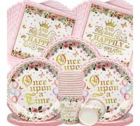 Doyomtoy Vajilla Fiesta de Princesas,60 Piezas Vajilla Castillo de Princesas Rosa,Fiesta de Cumpleaños de Niñas,Platos de Papel para Cumpleaños de Princesas,Vasos,Servilletas (20 Invitados)