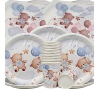 Doyomtoy Vajilla Fiesta Oso,60 Pcs Juego de Vajilla para Fiesta de Oso,Platos de Papel Tazas Servilletas Vajilla de Cumpleaños,Juego de Vajilla para Fiesta de Bebé para Baby Shower Cumpleaños