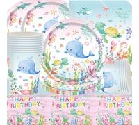 Doyomtoy Vajilla para Fiesta de Animales del Océano Decoraciones de Fiesta de Océano Platos Servilletas Vasos para Baby Shower Cumpleaños para Niños 20 invitados