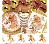 Doyomtoy Vajilla para Fiesta de Caballo,74 Piezas Decoraciones de Cumpleaño Globos de Caballo Platos Tazas Servilletas para Baby Shower Boda Cumpleaños
