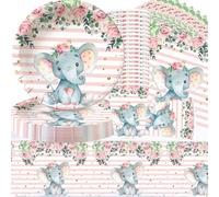 Doyomtoy Vajilla para Fiesta de Elefante,Juego de vajilla para fiesta Elefante, sirve a 20 invitados, Vajilla Fiesta de Cumpleaños Temática, Manteles, Platos, Tazas, Servilletas
