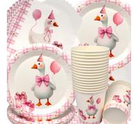 Doyomtoy Vajilla para Fiesta de Ganso Fiesta Temática Goose Decoraciones de Cumpleaño Platos Tazas Servilletas de Decoraciones de Fiesta temáticas de Animales 20 invitados