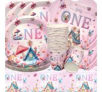 Doyomtoy Vajilla para Fiesta de Hadas,1 Cumpleaños Fiesta Temática Decoraciones de Cumpleaño Hongo Platos Tazas Servilletas para Baby Shower Niña Cumpleaños 20 personas