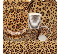 Doyomtoy Vajilla para Fiesta de Leopardo Fiesta Temática Leopardo Decoraciones de Cumpleaño Platos Tazas Servilletas de Decoraciones de Fiesta temáticas de Safari de Animales 20 invitados