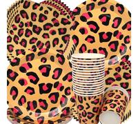 Doyomtoy Vajilla para Fiesta de Leopardo Fiesta Temática Leopardo Decoraciones de Cumpleaño Platos Tazas Servilletas de Decoraciones de Fiesta temáticas de Safari de Animales 20 invitados