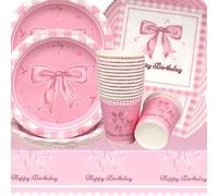 Doyomtoy Vajilla para Fiesta de Pajarita Rosa,Fiesta Temática Decoraciones de Cumpleaño Pajaritas Platos Tazas Servilletas para Baby Shower Niña Cumpleaños 16 personas