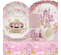 Doyomtoy Vajilla para Fiesta de Princesas,61Pcs Suministros de Fiesta de Princesa,incluyendo Platos,Tazas,Servilletas,Manteles,Adecuados para fiesta de Cumpleaños Decoraciones de fiesta de Princesa