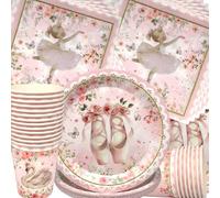 Doyomtoy Vajilla para fiestas de bailarina suministros para fiestas de niña de los deseos platos de cumpleaños bailarina tazas,servilletas para cisne fiestas de cumpleaños 20 invitados