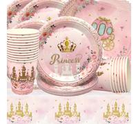 Doyomtoy Vajilla para fiestas de castillo,suministros para fiestas de niña de los deseos platos de cumpleaños Castillo Tazas,Servilletas para fiestas de cumpleaños 20 invitados