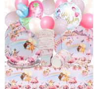 Doyomtoy Vajilla para Fiestas de Hadas,75 Piezas Vajilla Mariposa Decoracion de Cumpleaños de Niñas Hada Globos Platos Vasos Servilletas Manteles Decoracion de Fiestas de Hadas 20 Invitados
