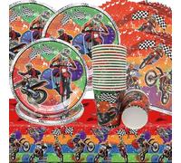 Doyomtoy - Vajilla para fiestas de moto, 61 unidades, diseño de coche de carreras, temática de cumpleaños, fiesta de cumpleaños, decoración para fiestas de coches, coches de carreras para niños, niños