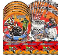 Doyomtoy Vajilla para Fiestas de Motos, 61 piezas de Decoración para Fiesta de Cumpleaños de Motocross, Plato, Taza, Servilleta y Mantel, para 20 personas
