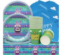 Doyomtoy Vajilla para Fiestas de Videojuegos,61Pcs Decoración de cumpleaños del juego Platos,Vasos de Papel,Toallas de Papel,Manteles Vajilla para Fiestas de Cumpleaños infantiles Bautismo de bebés
