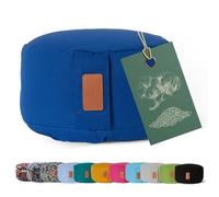 #DoYourYoga Yogabolster Vishnu Redondo con cáscaras de espelta orgánica - Cojín de meditación, Yin Yoga y Pilates - Funda Lavable de algodón 100% - 30 x 15 cm/Azul Marino