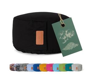 #DoYourYoga Yogabolster Vishnu Redondo con cáscaras de espelta orgánica - Cojín de meditación, Yin Yoga y Pilates - Funda Lavable 100% algodón - 30 x 15 cm/Negro