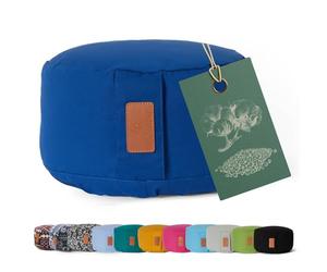 #DoYourYoga Yogabolster Vishnu Redondo con cáscaras de Trigo sarráceno o espelta orgánica - Cojín de meditación, Yin Yoga y Pilates - Funda Lavable de algodón 100% - 30 x 15 cm