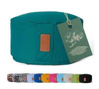 #DoYourYoga Yogabolster Vishnu Redondo con cáscaras de Trigo sarraceno orgánico - Cojín de meditación, Yin Yoga y Pilates - Funda Lavable 100% algodón - 30 x 15 cm/Verde Oscuro