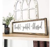 Dozili Cartel de agradecimiento con texto en inglés Thankful Grateful Blessed Fall, decoración de otoño, casa de Acción de Gracias, decoración del hogar, casa de granja, señal de comedor,