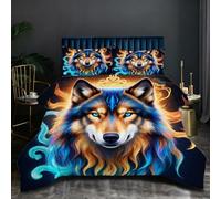 Dozrmey Edredón 240x260 cm | Lobo Azul, Tecnología de Vanguardia en Impresión 3D sobre Microfibra, Relleno de Algodón 200 gsm, Incluye 2 Fundas de Almohada, 50 x 75 cm J367-