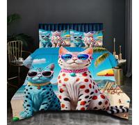 Dozrmey Edredón 240x260 | Gato Manchado, Peso 2.7 kg, Tejido de Microfibra con Estampado a Doble Cara, Relleno de Algodón 200 gsm, Incluye 2 Fundas de Almohada, para Dormitorios Modernos J382-