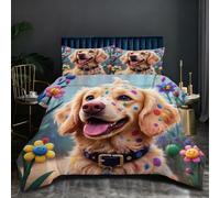Dozrmey Edredón 240x260 | Golden Retriever, Peso 2.7 kg, Tejido de Microfibra con Estampado a Doble Cara, Relleno de Algodón 200 gsm, Incluye 2 Fundas de Almohada, para Dormitorios Modernos Q92