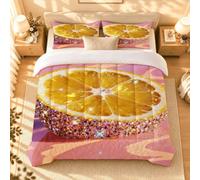 Dozrmey Edredón Cama 150, 220x240 cm, Limones Rosas, DW1913 | Premium Microfibra, 3 Piezas con 2 Fundas de Almohada, 4 Estaciones, para Habitaciones, para Infantil Adultos Parejas
