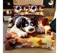 Dozrmey Funda Nórdica 200x200 cm Perro MarróN, Incluye 2 Fundas de Almohada 50x75 cm, Tiras en Las Esquinas y Cierre Oculta, Ideal para Habitaciones de Invitados y Uso Diario K338-