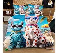 Dozrmey Funda Nórdica 3D 150x200 Gato Manchado, 2 Fundas de Almohada, Tiras en Las Esquinas para Fijar el Edredón, Fácil de Lavar y No se Decolora, Decora tu Hogar con Estilo H382-