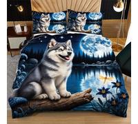 Dozrmey Funda Nórdica 3D 150x200 Lobo Animal, 2 Fundas de Almohada, Tiras en Las Esquinas para Fijar el Edredón, Fácil de Lavar y No se Decolora, Decora tu Hogar con Estilo K194-