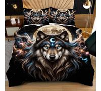 Dozrmey Funda Nórdica 3D 150x200 Lobo Gris, 2 Fundas de Almohada, Tiras en Las Esquinas para Fijar el Edredón, Fácil de Lavar y No se Decolora, Decora tu Hogar con Estilo K390-