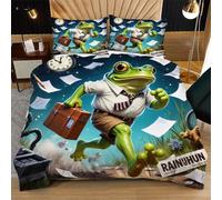 Dozrmey Funda Nórdica 3D 150x200 Rana Trabajadora, 2 Fundas de Almohada, Tiras en Las Esquinas para Fijar el Edredón, Fácil de Lavar y No se Decolora, Decora tu Hogar con Estilo O138