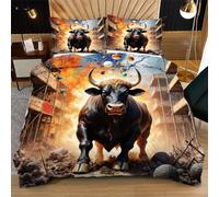 Dozrmey Funda Nordica Cama 105-200x200 cm Toro de Lidia, Juego de Ropa de Cama de Microfibra para Adolescentes Niños - 1 Funda de Edredón + 2 Funda de Almohada 50x75 O5