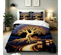 Dozrmey Funda Nórdica Cama 105 Árbol Azul, Juego de Ropa de Cama 150x200 con Cremallera para Decoración, Transpirable Juego de Cama de Microfibra con 2 Fundas de Almohada 50x75, AE1521