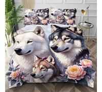 Dozrmey Funda Nórdica Cama 105 Lobo Gris Infantil, Juego de Ropa de Cama 150x200 con Cremallera para Decoración, Transpirable Juego de Cama de Microfibra con 2 Fundas de Almohada 50x75,AW3141
