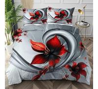 Dozrmey Funda Nórdica Cama 135 Flores Rojas, Ropa de Cama 200x200 3 Piezas con Cremallera y Lazos Internos, Suave al Tacto Funda de Edredón de Microfibra para Juvenil Niños Adultos,AQ808