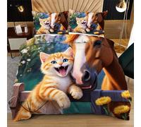 Dozrmey Funda Nordica Cama 150-220x240 cm Caballo MarróN, Funda de Edredón Infantil de Suave Microfibra, Juego de Ropa de Cama con Cremallera y 2 Funda de Almohada 50x75 H53-