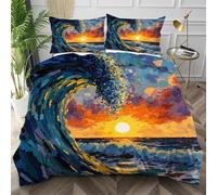 Dozrmey Funda Nórdica Cama 150 Cuadro al Óleo Azul, Funda Nórdica 220x240 de Microfibra con Cremallera Oculta, Juego de Ropa de Cama Impreso 3D con 2 Fundas de Almohada para Dormitorio,AQ257