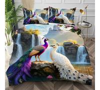 Dozrmey Funda Nórdica Cama 150 Pavo Real de Colores, Funda Nórdica 220x240 de Microfibra con Cremallera Oculta, Juego de Ropa de Cama Impreso 3D con 2 Fundas de Almohada para Dormitorio,AQ1061