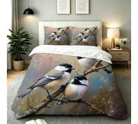 Dozrmey Funda Nórdica Cama 150 Uccellino Grigio, Funda Nórdica 220x240 de Microfibra con Cremallera Oculta, Juego de Ropa de Cama Impreso 3D con 2 Fundas de Almohada para Dormitorio,AW7979