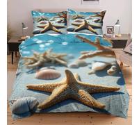 Dozrmey Funda Nórdica Cama 180-240x260 cm Estrella de Mar en La Playa, Juego de Ropa de Cama de Microfibra para Adultos, 3D Fundas de Edredón con Cierre de Cremallera y 2 Fundas de Almohada,A1
